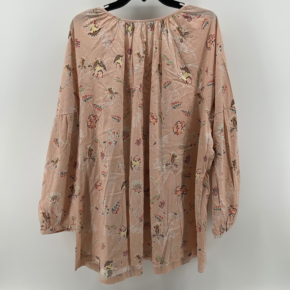 Martha Stewart Leah Floral Peasant Peach Pink Cotton Stretch Blouse 3X Spring - Picture 8 of 10